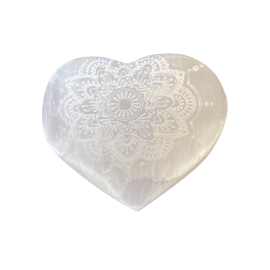 Selenitové srdce - 7-8 cm - gravírovaná mandala